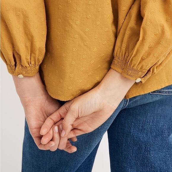 Madewell Floral Embroidered Smocked-Neck Raglan Top - Picture 3 of 13